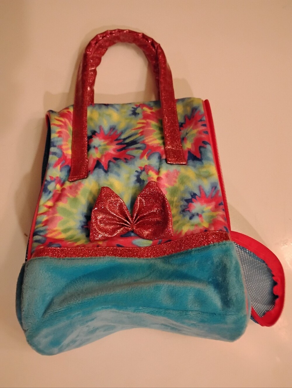 Multicolor Tie-Dye Bow Accent Kid’s Toy Pet Bag - Blue & Pink Manmade Materials